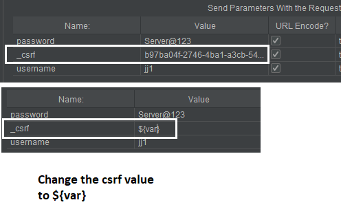 replace the csrf value with the variable